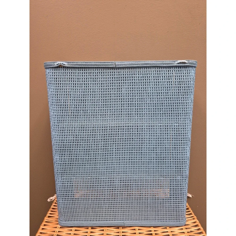 Vintage Blue Woven Wicker Wall Cabinet Bathroom Storage Double Door Shelf 23